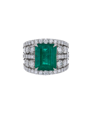 Layered Emerald And Diamond Ring In Platinum