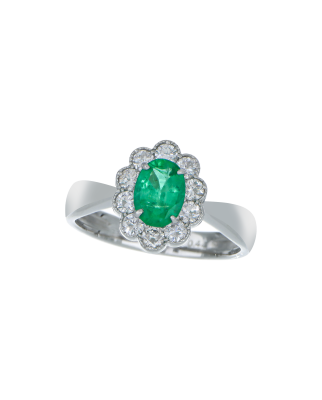 Emerald Premium Platinum Ring with Diamond Petals
