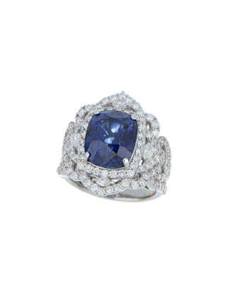 Blue Sapphire Platinum Wedding Ring In Cushion-Cut