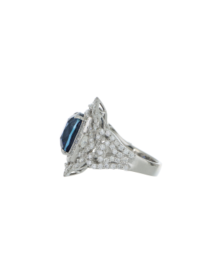 40173: Platinum 950  Blue Sapphire Ring  Cushion-Cut with Diamond Accents