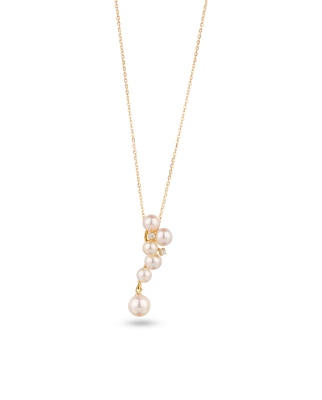 K18 Yellow Gold Akoya Baby Pearl Vertical Pendant Necklace