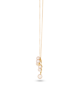 K18 Yellow Gold Akoya Baby Pearl Vertical Pendant Necklace