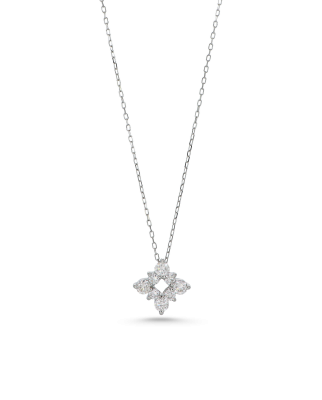 Diamond Flower-Shape Platinum Pendant With Adjustable Chain