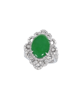Jade Platinum Ring With Designer Diamond Halo