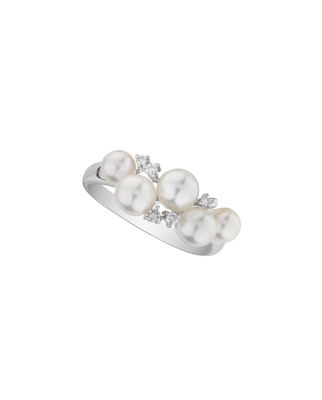 Platinum Akoya Baby Pearl Cluster Ring - Round Pearls