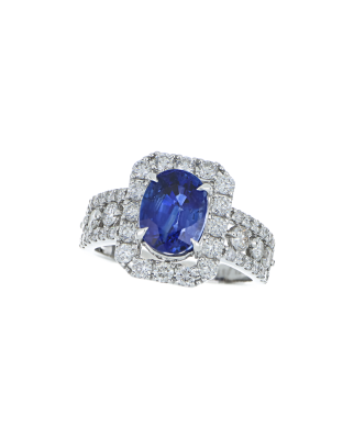 Sri Lankan Blue Sapphire Platinum Ring In Oval Motif
