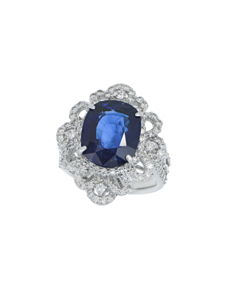 Natural Blue Sapphire And Platinum Ring In Cushion Cut