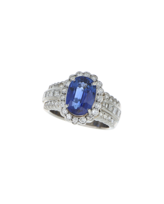 40111 Platinum Oval Sapphire Ring 4.54ct Sapphire - 1.38ct Diamonds