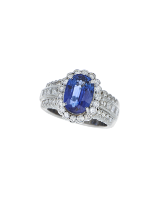 Oval-Cut Natural Blue Sapphire Ring With Platinum Band
