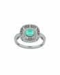 Designer Emerald Platinum Ring With Twin Diamond Frame