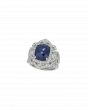 40173: Platinum 950  Blue Sapphire Ring  Cushion-Cut with Diamond Accents