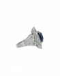 40173: Platinum 950  Blue Sapphire Ring  Cushion-Cut with Diamond Accents