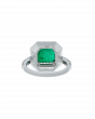 Octagonal Emerald Ring with Double Diamond Halo